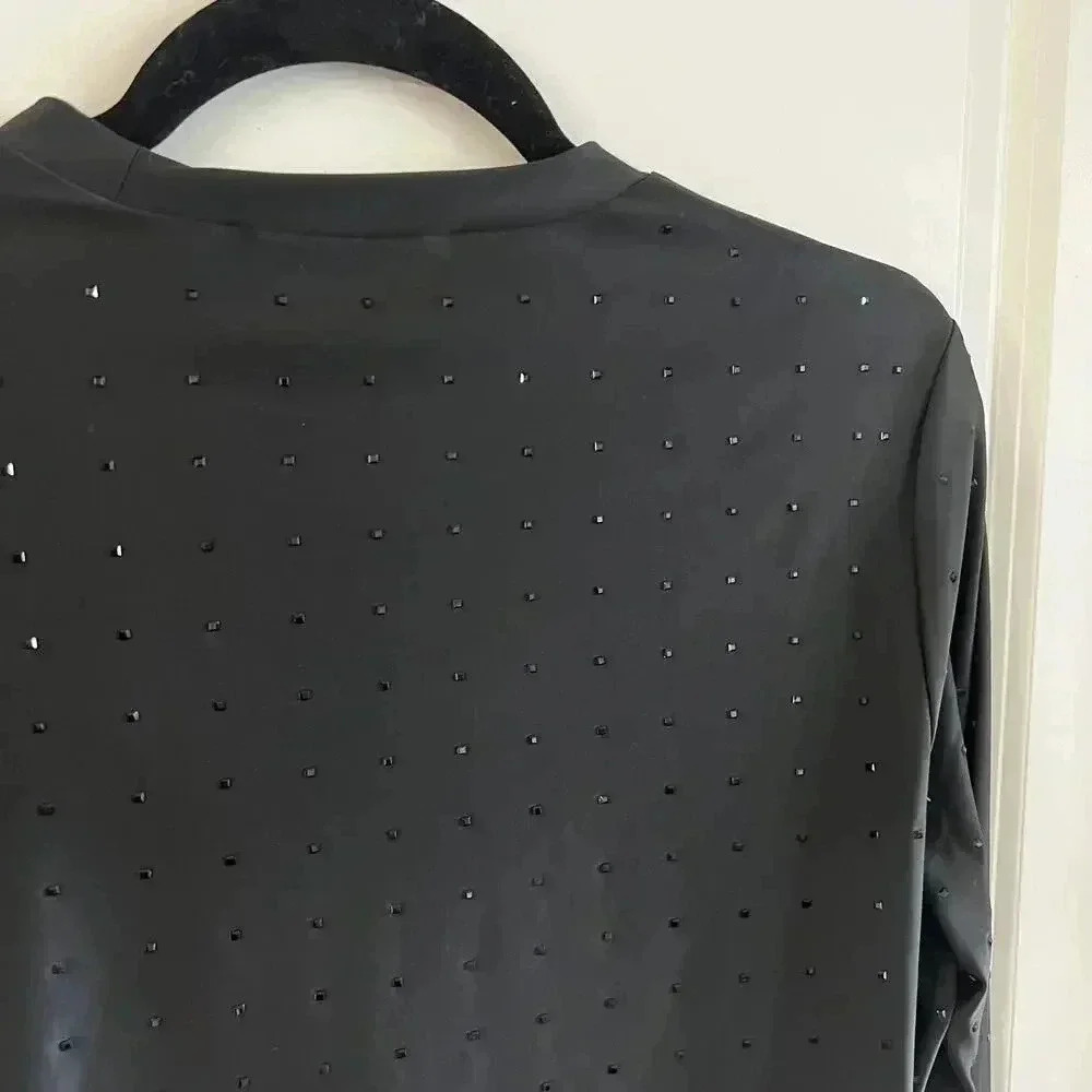 FRAME Women's Cropped Long Sleeve Rhinestone Top Size Small Color Black - Picture 8 of 8